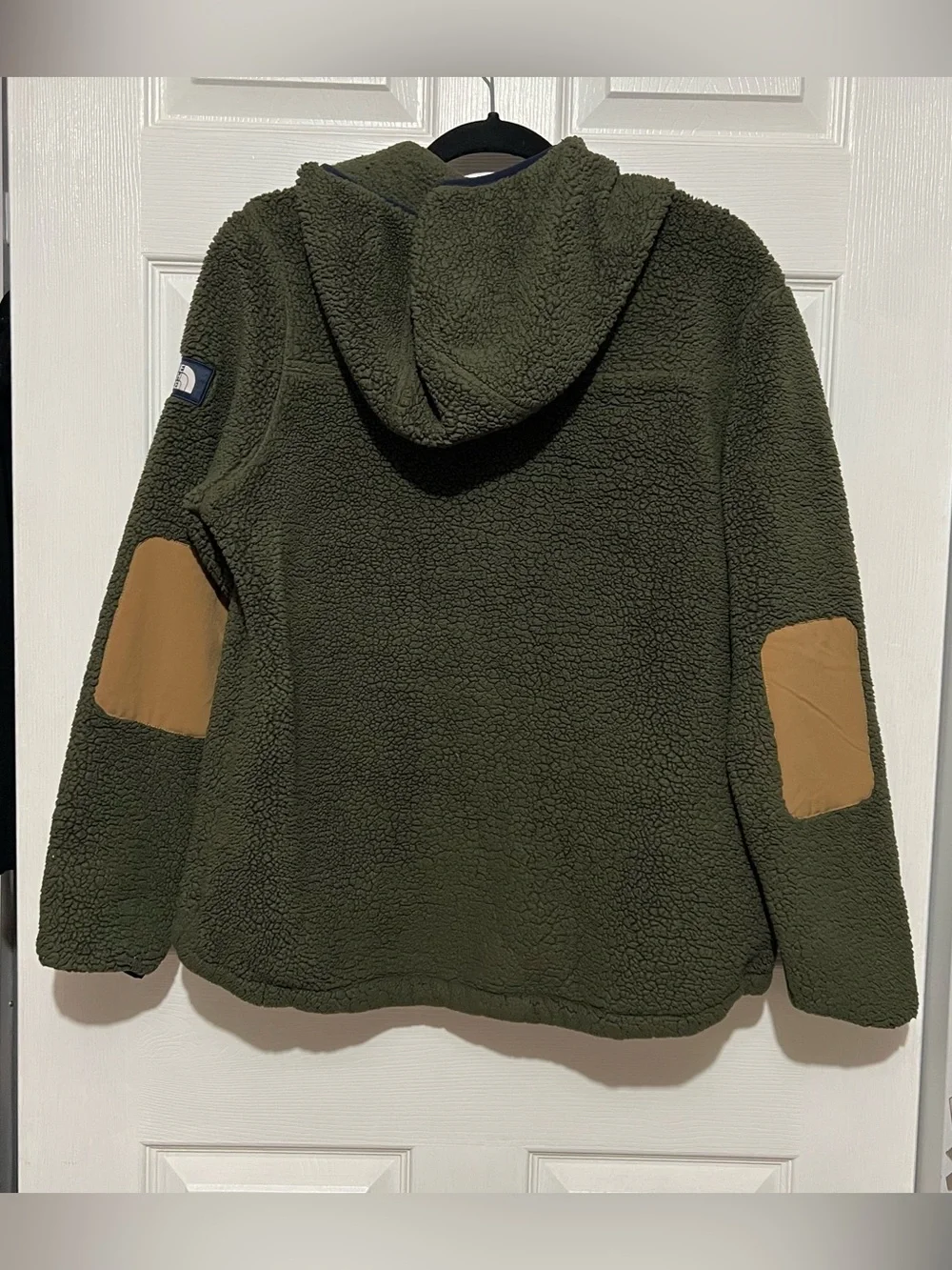 💗 The North Face - Men’s Olive Green Sherpa Puffer Hoodie with Tan Trim